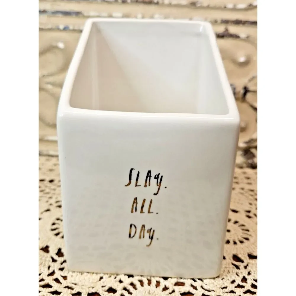 Rae Dunn Slay All Day Ceramic Makeup Brush Holder by Magenta Artisan Collection
